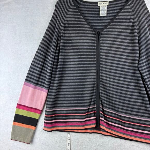 Vintage White Stag Full Zip Striped Sweater Women's XL V Neck Long Sleeve READ - Picture 2 of 15